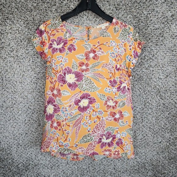 Christian‎ Siriano Top Womens Medium Floral Print Lightweight Flutter Sleeve - Picture 1 of 7